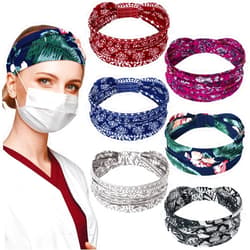 WILLBOND 6 Pieces Nursing Headbands with Buttons for Nurses Doctor Women Boho Bandana Headbands Wide Stretch Head Wraps Elastic Hair Bands for Face Covering Holder Ear Protection (Colorful Pattern)