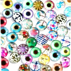 Naler 100pcs 16mm Dragon Eyes Glass Cabochons Mosaic Printed Glass Dome Cabochons Round Mosaic Tiles for Crafts Jewelry Making DIY Decoration