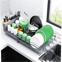 Kitsure Extendable Dish Rack, Large Drying Dish Rack with Cutlery & Cup Holders, Dish Rack and Drainboard Set, Multifunctional Dish Racks for Counter with Drainage 27