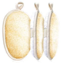 Sysmie 3 Packs Exfoliating Loofah Sponge Pads,Large 5”x 7”-100% Natural Luffa and Terry Cloth Materials,Premium Loofa Sponge Scrubber Body Glove Close Skin for Men and Women,Perfect for Bath Spa and Shower