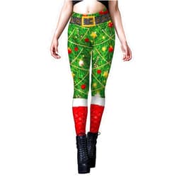 FYMNSI Christmas Leggings for Women Xmas Printed High Waist Ankle Length Stretchy Tights Yoga Pants Workout Running Leggings