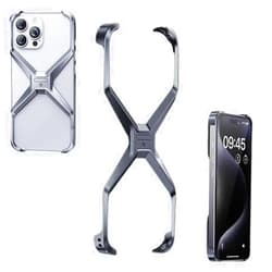 Luizaro X Shape Anti-Fall Bare Phone Case, X Shaped Metal Frame for Iphone, Metal Corner Pad Anti-Fall Phone Case, Aluminum Alloy Frameless Cooling Phone Shell for Iphone 15/14/13 Pro Max(Color:Gray,Size:15pr