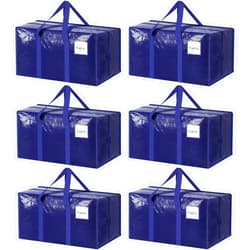 FYGRIP 6 Pack Extra Heavy Duty Large Moving Bags with Strong Zipper & Comfortable Handles, Sturdy & Durable Clothes Storage Bags Totes Bins, Blue Packing Moving Boxes for College Supplies, Dark Blue