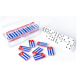 BROS SQUADS Modern Exclusive acrilic Dominos Set Doubles 6 - Dominoes Set for Adults and Kids - Professional Games with Spinners and acrilic Box - Domino with The Cuba Flag