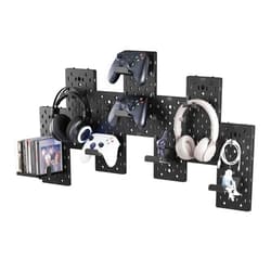 PEGZONE Controller and Headphone Holder Wall Mount, Modular Gaming Pegboard with Accessories, Controller Stand for Xbox PS5 PS4 Switch, Video Game Storage, Disc Shelf Organizer, 7pcs Pegboard, Black