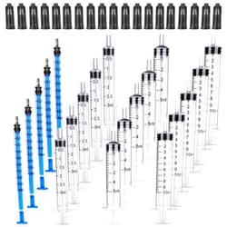Foosi 20 Pack Plastic Syringes - 1ml / 3ml / 5ml / 10ml - Separate Sterile Packaging Syringe Without Needle with Caps,Suitable for Scientific Labs Measurement, Measuring, Dispensing, Watering, Refilling