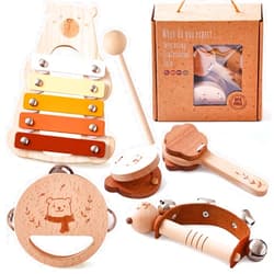 EERKEOD Musical Instruments for Toddlers Montessori Wooden Toys Percussion Musical Instruments with Xylophone Musical Set for Girls Boys Kids Preschool Educational Musical Toys for Kids