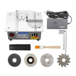 Vkinman Mini Table Saw for Crafts 4 Blades Metal Chop Saw 96W Adjustable Cut Depth 7-speed Power Supply Portable Cut Off Table Saw for Woodworking Plastic Metal