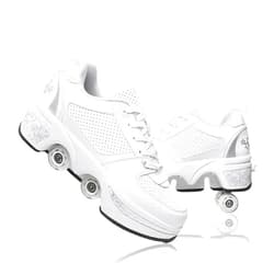 Fashiums 2 in 1 Double-Row Deform Wheel Four Rounds of Running Shoes Roller Skates Skating Shoes Deformation Parkour Shoes Invisible Pulley