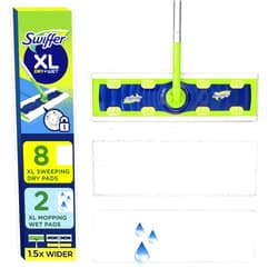 Swiffer Sweep + Mop XL, Broom & Mop Alternative, Floor Cleaner for Dirt, Dust, Hair, All Purpose Cleaning Tool for Home, Bathroom, Kitchen, Set Includes 1 XL Sweeper 8 XL Dry Pads 2 XL Wet Pads Fresh