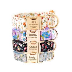 KAKOTL Personalized Dog Collar with Engraved Metal Buckle - Custom Name & Phone Number - Adjustable for Small, Medium, Large Breeds (Floral)