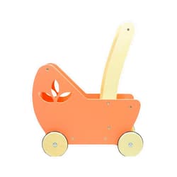 Leonora 2 in1 Danish Wooden Pram Walker - Orange Doll Stroller -Push & Pull Toys - Balance, Strength- Imaginative Play-12 M-1st birthday gift, 18