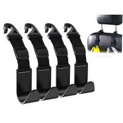 Flymic Adjustable Car Seat Headrest Hook, Universal Storage Headrest Hanger, Holder Hooks, Organizer for Vehicle, Strong and Durable Backseat Hanger Interior Accessories for Handbag Purse Coat 4 Pack