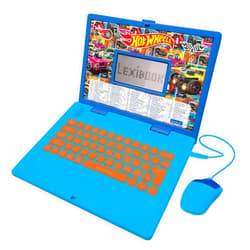Lexibook Hot Wheels, Educational and Bilingual Laptop in English/Spanish, Toy for Children with 124 Activities to Learn, Play Games and Music, Blue, JC598HWi2