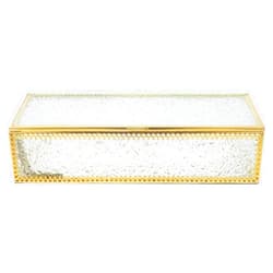 NUSITOU Diamond Cutout Lace Vintage Glass Jewelry Box Organizer with Lid, Gold Tone, Lidded Glass Storage Case for Necklace Ring Display and Household Jewelry Storage