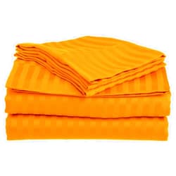 Aspire Linen True Luxury Pure Heavy Rich Combed Cotton 4-Piece Bed Sheets Set Full Size Fits mattresses Upto 7-9” deep Pocket – Sateen Weave (Stripe, Orange)