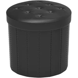 Bsketa Folding Storage Ottoman Round 14Inch, Foot Stool with Thicker Foam Padded Seat Small Leather Storage Ottoman Bench Foot Rest for Living Room Foldable Coffee Table,Black