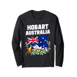 Hobart Australia Travel Vacation Hobart Australia Souvenir Australian Flag Kangaroo Koala Long Sleeve T-Shirt