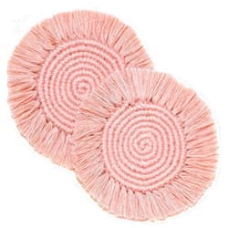 RIDODO 2 Pack Macrame Boho Pink Coasters for Drinks,Super Absorbent Drink Coasters, Stylish Handmade Round Woven Coasters for Coffee Table Tabletop Protection Housewarming Gift Home Decor - 7.4 Inches