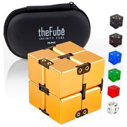PILPOC theFube Infinity Cube Fidget Desk Toy - Aluminum Infinite Magic Cube with Case, Sturdy, Heavy, Relieve Stress and Anxiety, for ADD, ADHD, OCD (Gold)