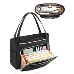 BAGSMART Teacher Tote Bag for Women 15.6 Inch Quilted Laptop Briefcase with Insulated Pocket, Professional Nurse Work Bag for Office College Nursing - Large Laptop Tote Messenger Bag (Black)