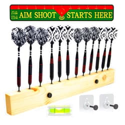 DIMBOI Wood Dart Holder Wall Mount Displays 4 Sets For A Total Of 12 Steel/Soft Tip Darts,With Darts Throw Line Marker