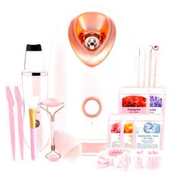 Pjordo Facial Steamer Spa Kit, Skin Scrubber, Nano Ionic Face Steamer for Deep Cleaning Unclogs Pores, Warm Mist Humidifier Steamer for Face Home Sauna SPA