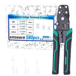 smseace 580pcs 3-Values Closed End Crimp Terminal with Wire Stripper Crimping tool 22-16/16-14/12-10AWG Wire End Caps Closed End Wire Connectors