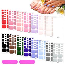 Maitys 352 Pieces 16 Sheets Toenail Polish Stickers Adhesive Toe Nail Wraps Full Toe Nail Wraps Toenail Polish Strips DIY Toe Nails Manicure Decal with 2 Pieces Nail Files for Girls (Chic Color)