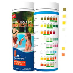 AKSBTEC 100 Strips Pool Salt Test Strips, 8IN1 Accurate Pool Test Strips for Pool, Hot Tub&Spa, Quick&Easy Test Salt, Bromine, Total Alkalinity, pH, Free Chlorine, Total Hardness, Cyanuric Acid&Total (8IN1)