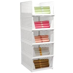 Goderewild Stackable Foldable Storage Baskets, Folding Storage Bins, Closet Organizers and Plastic Drawer Shelf Storage Container for Wardrobe, Cupboard, Kitchen, Bathroom, Office (White, 5L)