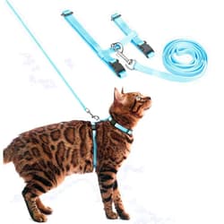 PUPTECK Adjustable Cat Harness and Leash Set Escape Proof Kitten Strap Collar for Walking Travel, SkyBlue