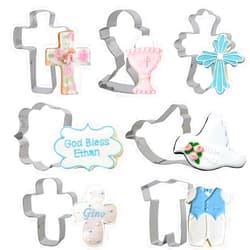 Fangleland Baptism Cookie Cutter Set - 7pcs Cross Dove Pigeon Cutters First Communion Religious Baptism Holy Cross Stainless Steel Metal Biscuit Mold