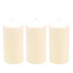 Stonebriar 3 Pack Tall 3 x 6 Inch 65 Hour Long Burning Unscented Ivory Wax Pillar Candles