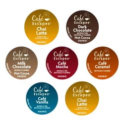KUPIX Cafe Escapes K-cups Coffee Pods Variety Sampler Includes Cafe Mocha, Vanilla, Caramel, Chai Latte, Dark & Milk Chocolate Hot Cocoa for Keurig Brewers. 24 Count