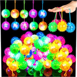 Sotiff 100 Pcs Light up Ball Spiky LED Bouncy Ball Flashing Squeaky Multicolor Puffer Toy Rubber Sensory Toy Carnival Prizes Bulk Party Favors for Teens, Adults, Children