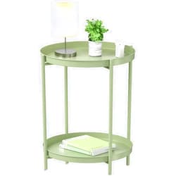 EKNITEY 2 Tier End Table - Metal Side Table Waterproof Small Sofa Coffee Side Tables Bedroom Indoor Outdoor with Removable Tray for Living Room Bedroom Balcony and Office (Atrovirens)