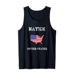 Natick United States Vintage Retro Flag Souvenirs Natick United States Vintage United States Flag Map Design Tank Top