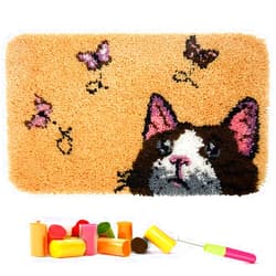 clubevy Tapestry Kits Latch Hook Rug Kits Carpet Embroidery Needlework Button Package DIY Rugs Cross Stitch Kit,Cat Butterfly