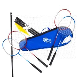 Hey! Play! Badminton Set Complete Outdoor Yard Game with 4 Racquets, Net with Poles, 3 Shuttlecocks and Carrying Case for Kids and Adults, Multi-Player