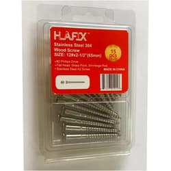 HLAFIX Fastener 12#x2-1/2(65mm) Stainless Steel Screw 15pcs in Blister Package, A2, Self-Typing, Shrinkage Rod, Flat Head 2# Phillips Sharp Point Wood Screw