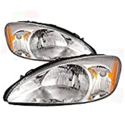 HEADLIGHTSDEPOT Chrome Housing Halogen Headlights Compatible With Ford Taurus 2000-2007 Includes Left Driver and Right Passenger Side Headlamps With Bulbs