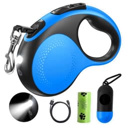Douexio Retractable Dog Leash with Led Light, Douexio 16ft heavy duty Dog Leash Retractable for Medium large Dogs Up to 110lbs,360° Tangle-Free, One-Button Control, High Strength Hook (Blue, 66-110lbs)