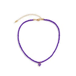 Azusa Sun Boho Heart Beaded Choker Necklace Love Heart Summer Beach Colorful Beaded Pendant Necklace For Women Fashion Jewelry Gift （Purple）