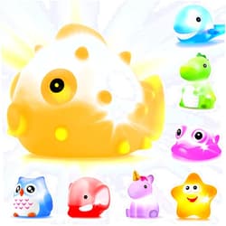 JASNKKONT Bath Toys, 8 Pcs Light Up Floating Rubber Animal Toys Set, Flashing Color Changing Light in Water, Baby Infants Kids Toddler Child Preschool Bathtub Bathroom Shower Games Swimming Pool Party