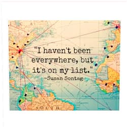 AMERICAN LUXURY GIFTS Everywhere Is On My List - World Map Wall Art Print, Susan Sontag Inspirational Travel Quotes Wall Decor for Home Decor, Travel Themed Office Decor, Bedroom Decor, Unframed Travel Sign Prints- 8x10”