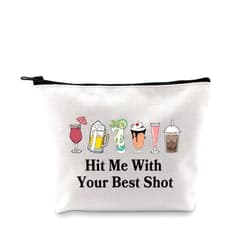 JXGZSO Funny Bartender Travel Kit Bag Margarita Makeup Zipper Bag Hit Me With Your Beat Shot Drinking Humor Gift