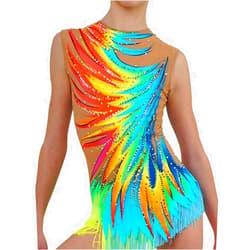 LIUHUO Women's Dance Rhythmic Gymnastics Leotards Girls Colorful Diamond Tassels Competition Performance