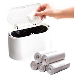 MONGTINGLU White Mini Trash Can with Lid Bundle with 5 roll / 150 Counts Mini Trash Bags