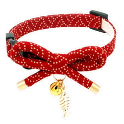 PetSoKoo Cute Bowtie Cat Collar with Bell. Japanese Stylish Bowknot & Fish Charm. Safety Breakaway, Soft, Lightweight, for Girl Boy Male Female Cats Kitten,Red